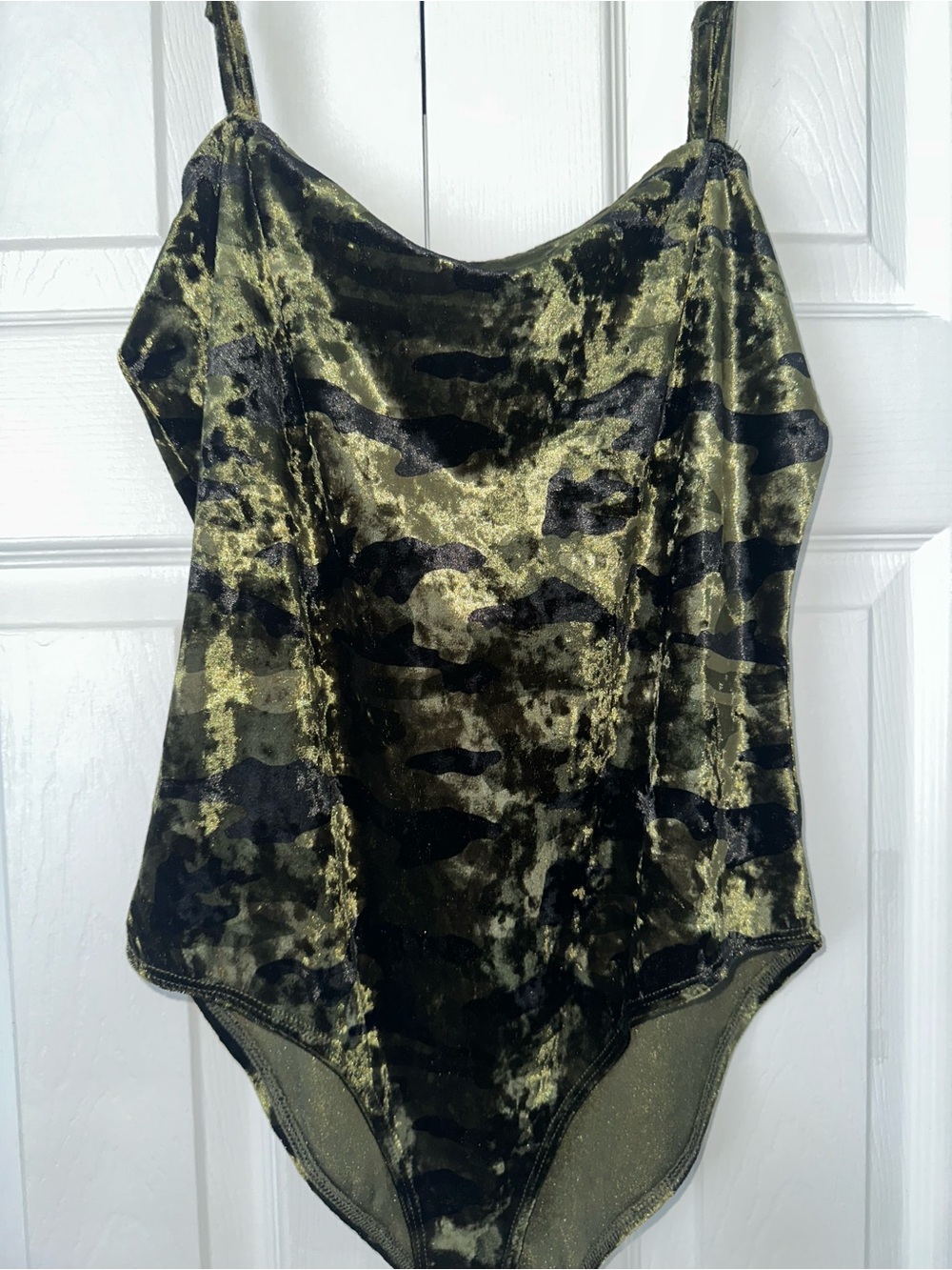 Forever 21 Olive & Black Camo Velvet Bodysuit - Picture 3 of 8